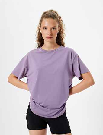 Oversize Spor Tişört Basic Bisiklet Yaka Kısa Kollu