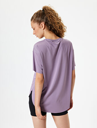 Oversize Spor Tişört Basic Bisiklet Yaka Kısa Kollu