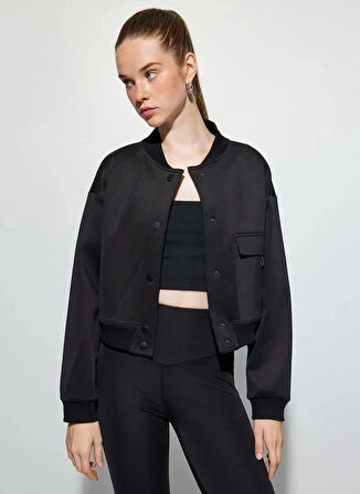 Koton Dik Yaka Siyah Kadın Sweatshırt 5WAK10096NK