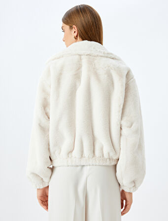 Fermuarlı Crop Oversize Bomber Peluş Ceket