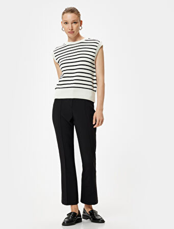 Kısa İspanyol Paça Pantolon Nervür Detaylı Slim Fit