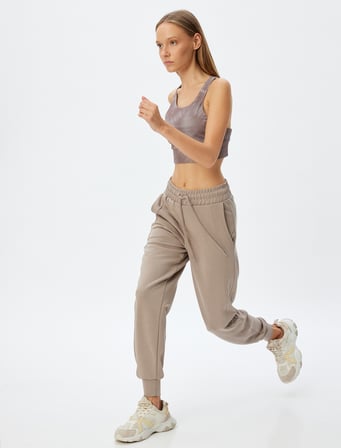 Jogger Eşofman Altı Yüksek Bel Bağcıklı Cepli Modal Kumaş