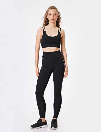 Spor Tayt Bilek Boy Baskılı Yüksek Bel Slim Fit İnterlok