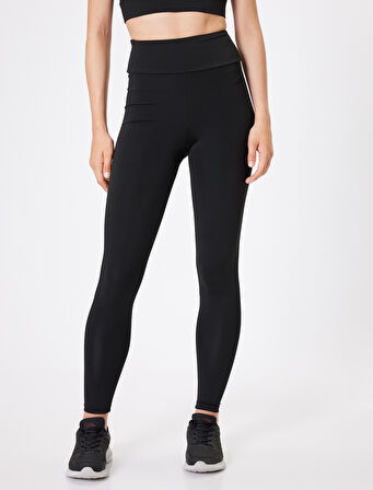 Spor Tayt Bilek Boy Baskılı Yüksek Bel Slim Fit İnterlok