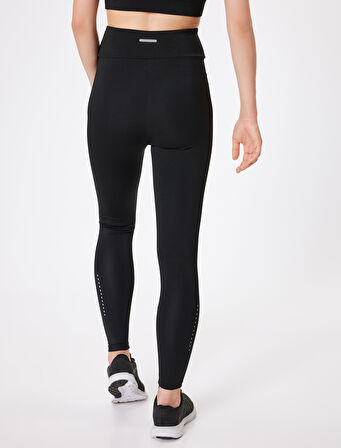 Spor Tayt Bilek Boy Baskılı Yüksek Bel Slim Fit İnterlok
