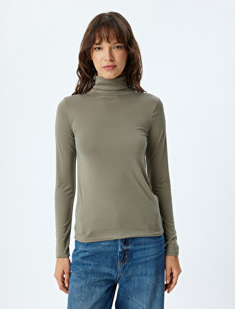 Boğazlı Body Fitilli Uzun Kollu Modal Kumaş