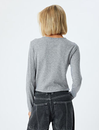 Düğmeli Hırka Yuvarlak Yaka Uzun Kollu Slim Fit