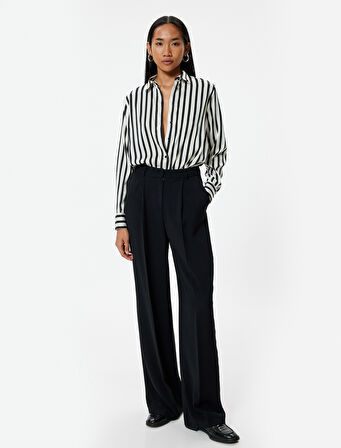 Saten Gömlek Uzun Kollu Renk Kontrastlı