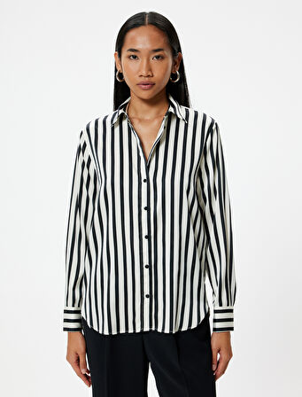 Saten Gömlek Uzun Kollu Renk Kontrastlı