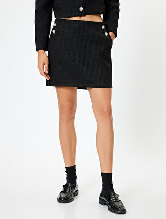 Mini A Kesim Tüvit Etek Cepli İnci Düğme Detaylı 