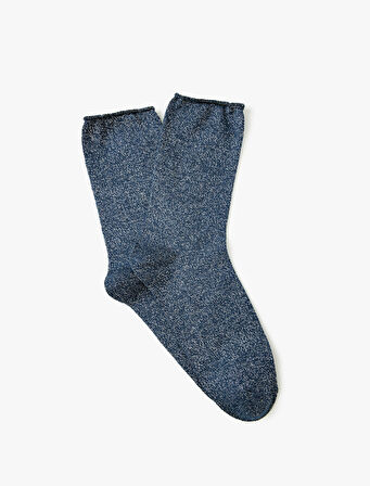 Soket Çorap Metalik Dokulu Simli