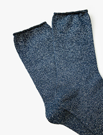 Soket Çorap Metalik Dokulu Simli