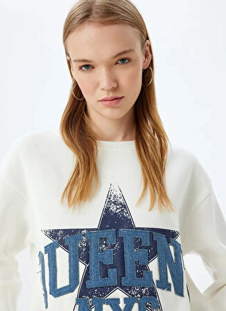 Koton Bisiklet Yaka Ekru Kadın Sweatshırt 5WAL10132IK