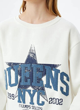 Koton Bisiklet Yaka Ekru Kadın Sweatshırt 5WAL10132IK