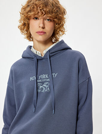 Arkası Baskılı Sweatshirt Kapüşonlu Oversize Kolej Temalı Uzun Kollu