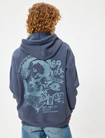 Arkası Baskılı Sweatshirt Kapüşonlu Oversize Kolej Temalı Uzun Kollu