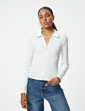 Uzun Kollu Tişört Fermuarlı Gömlek Yaka Fitilli Slim Fit