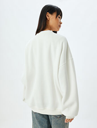 Oversize Sweatshirt Bisiklet Yaka Kolej Baskılı Uzun Kollu