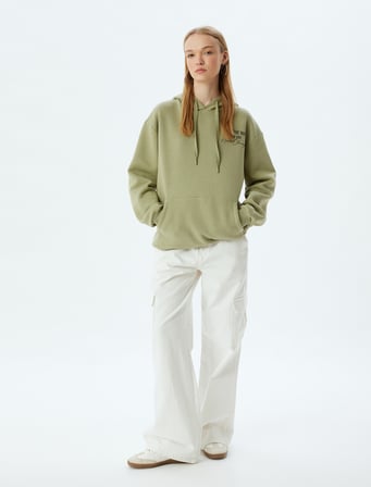 Oversize Kapüşonlu Sweatshirt Arkası Baskılı Kanguru Cepli