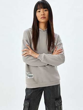 Snoopy Kapüşonlu Sweatshirt Arkası Baskılı Şardonlu Lisanslı