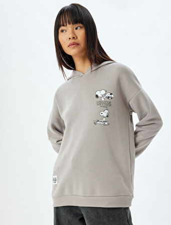 Snoopy Kapüşonlu Sweatshirt Arkası Baskılı Şardonlu Lisanslı