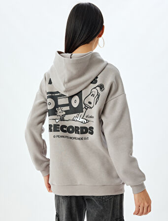 Snoopy Kapüşonlu Sweatshirt Arkası Baskılı Şardonlu Lisanslı