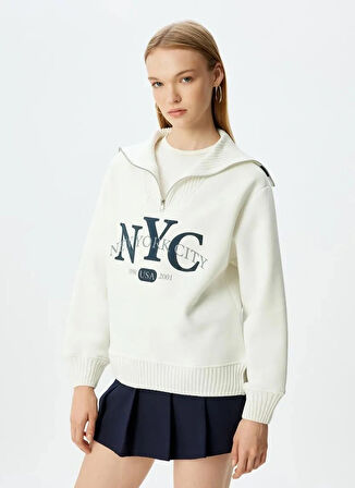 Koton Fermuarlı Yaka Ekru Kadın Sweatshırt 5WAL10194IK