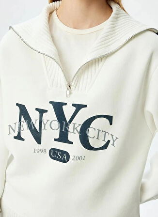 Koton Fermuarlı Yaka Ekru Kadın Sweatshırt 5WAL10194IK