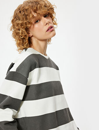 Oversize Sweatshirt Bisiklet Yaka Uzun Kollu Renk Bloklu