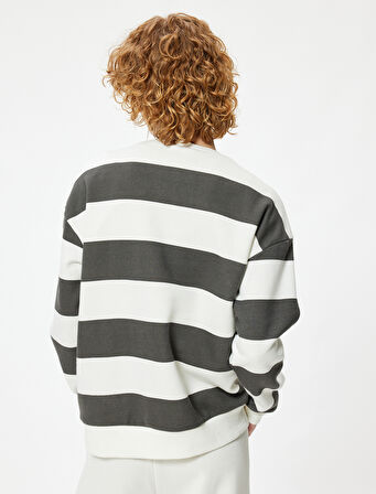 Oversize Sweatshirt Bisiklet Yaka Uzun Kollu Renk Bloklu
