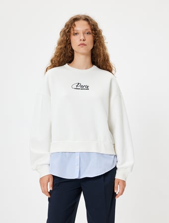 Oversize Sweatshirt Bisiklet Yaka Sloganlı Kumaş Detaylı