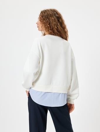 Oversize Sweatshirt Bisiklet Yaka Sloganlı Kumaş Detaylı