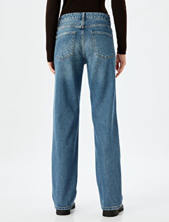 Normal Bel Cepli Düğmeli Pamuklu Mom Fit Kot Pantolon