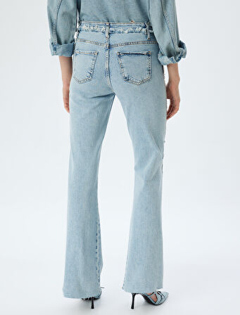 Normal Bel Slim Fit İspanyol Paça Düğmeli Kot Pantolon - Flare Jean