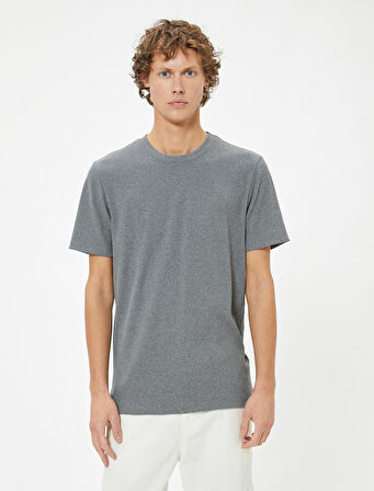 Slim Fit Tişört Basic Kısa Kollu Bisiklet Yaka