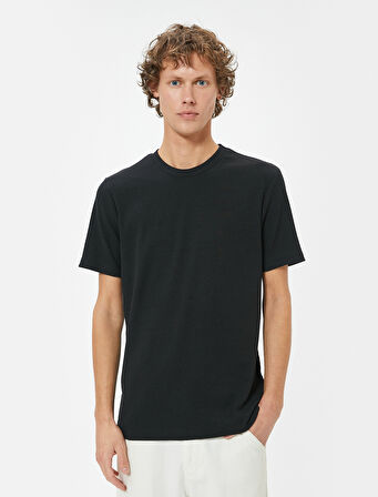 Slim Fit Tişört Basic Kısa Kollu Bisiklet Yaka