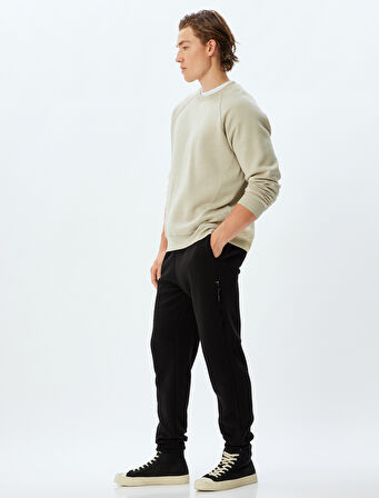 Fermuarlı Cepli Pamuk Karışımlı Şardonlu Beli Bağcıklı Eşofman Altı