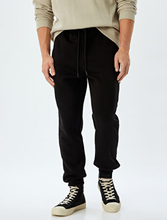 Fermuarlı Cepli Pamuk Karışımlı Şardonlu Beli Bağcıklı Eşofman Altı