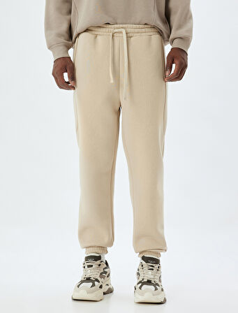 Eşofman Altı Beli Bağcıklı Dikiş Detaylı Cepli Pamuk Karışımlı Lastikli Paça Şardonlu