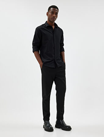 Yarım İtalyan Yaka Gömlek Basic Uzun Kollu Pamuk Karışımlı