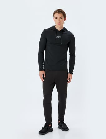 Spor Sweatshirt Kapşonlu Slogan Baskılı İnterlok Kumaş