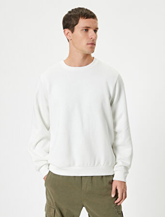 Bisiklet Yaka Sweatshirt Basic Uzun Kollu Şardonlu