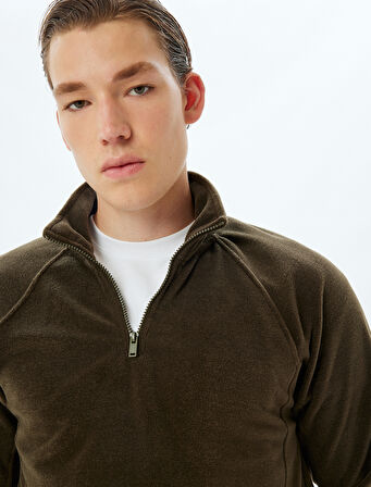 Yarım Fermuarlı Polar Sweatshirt Basic Uzun Kollu