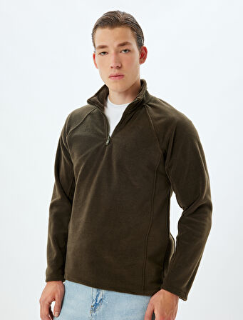 Yarım Fermuarlı Polar Sweatshirt Basic Uzun Kollu