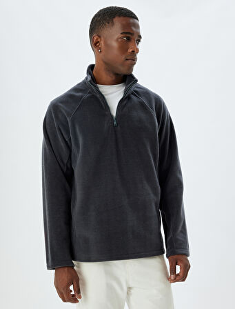 Yarım Fermuarlı Polar Sweatshirt Basic Uzun Kollu
