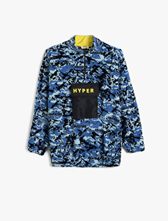 Oversize Polar Sweatshirt Dik Yaka Yarım Fermuar Kanguru Cepli Şardonlu