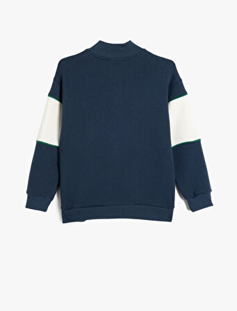 Sweatshirt Dik Yaka Yarım Fermuarlı Baskı Detaylı Uzun Kollu