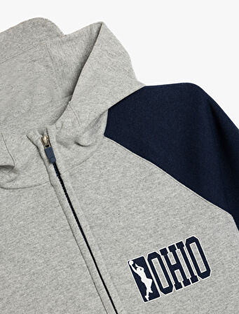 Oversize Fermuarlı Kapşonlu Sweatshirt Fermuarlı Basketbol Baskılı  