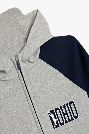 Koton Erkek Çocuk Oversize Fermuarlı Kapşonlu Sweatshirt Fermuarlı Basketbol Baskılı