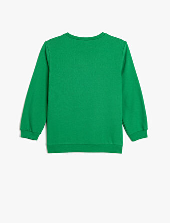 Sweatshirt Dinozor Baskılı Bisiklet Yaka Uzun Kollu Şardonlu